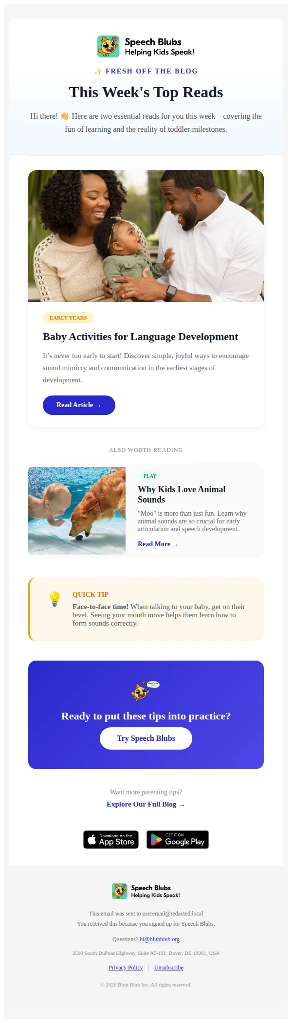 Speech Blubs email: 💛 This Week's Parenting Tips: Activities for Language Development