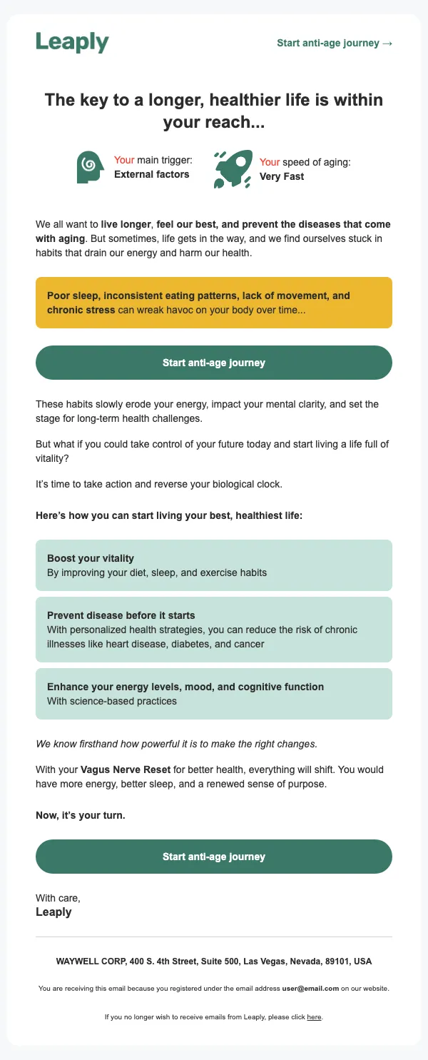 Leaply email: Live longer, prevent disease, and feel your best