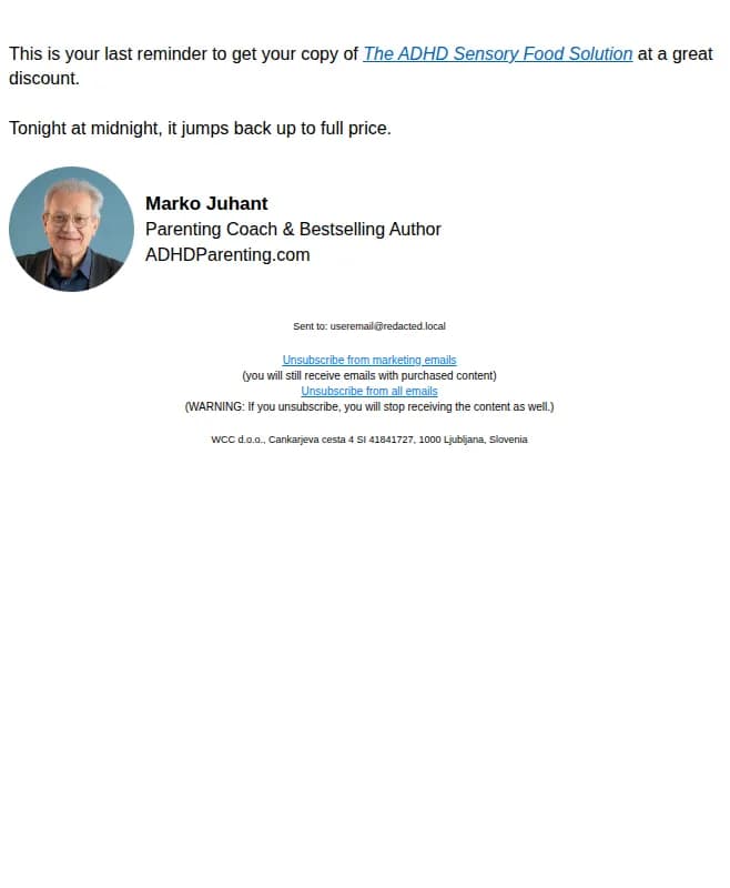 Marko email: Last chance to save on the ADHD Sensory Food Solution