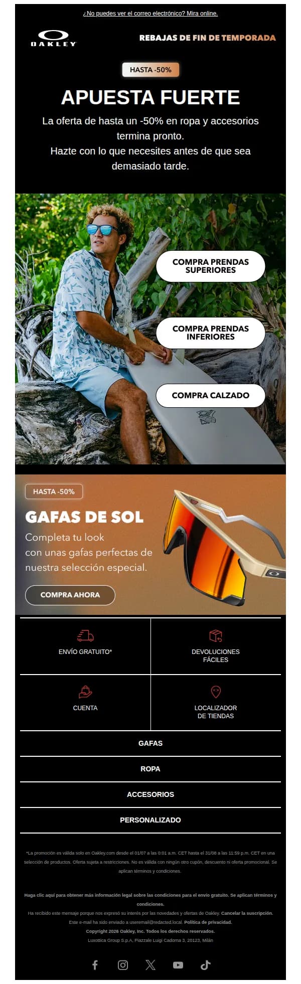 Oakley email: Todavía disponible | Hasta un -50%