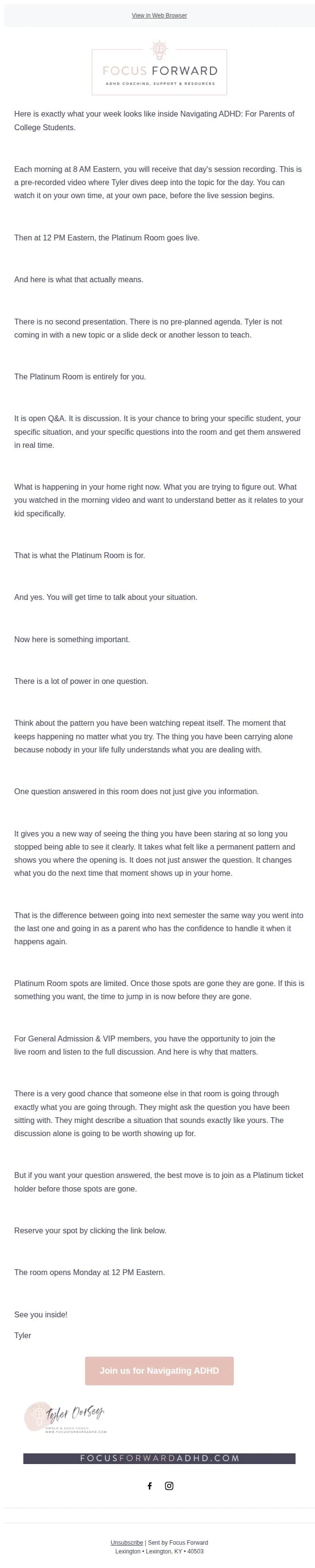 Focus Forward ADHD email: What actually happens inside the Platinum Room?