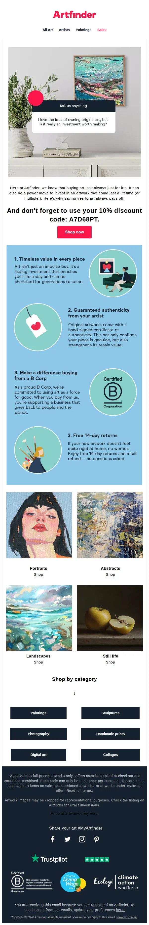 Emma at Artfinder email: Investing in art? Here's why it's worth it 💌