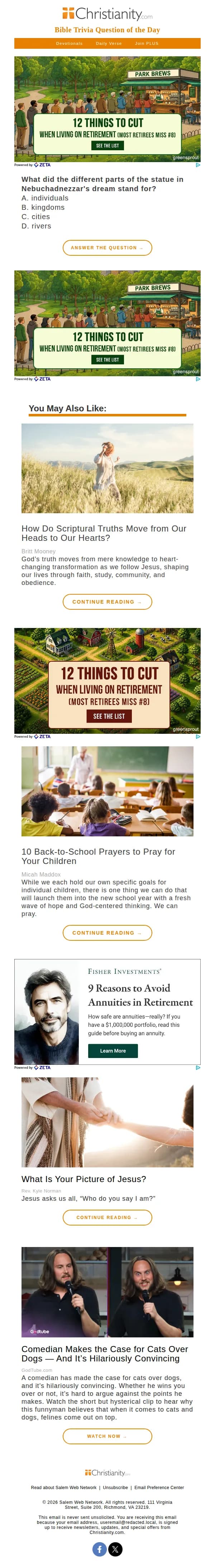 Christianity.com email: See if you can answer today's trivia question!