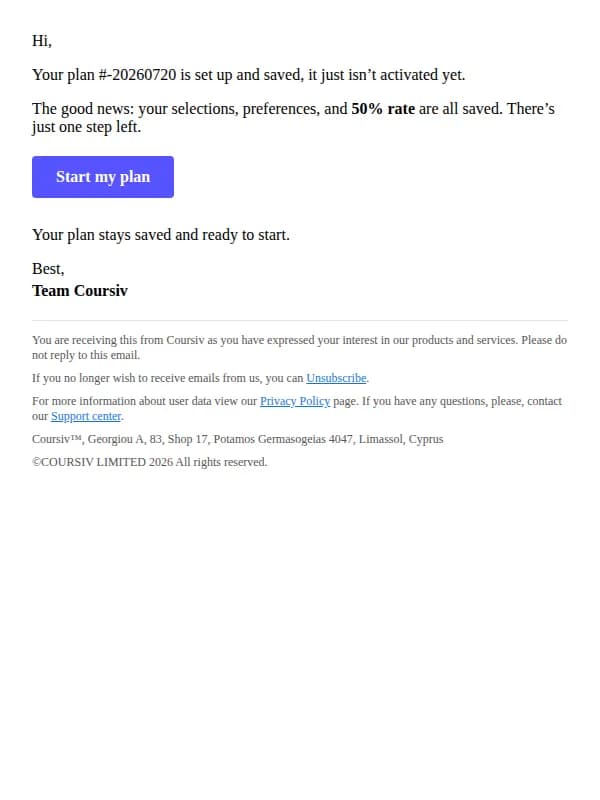 Coursiv email: Your plan isn't active yet