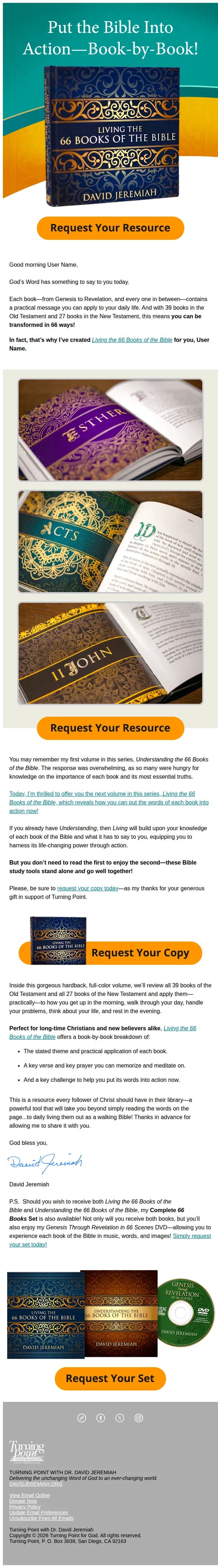 Turning Point with David Jeremiah email: Living the 66 Books of the Bible