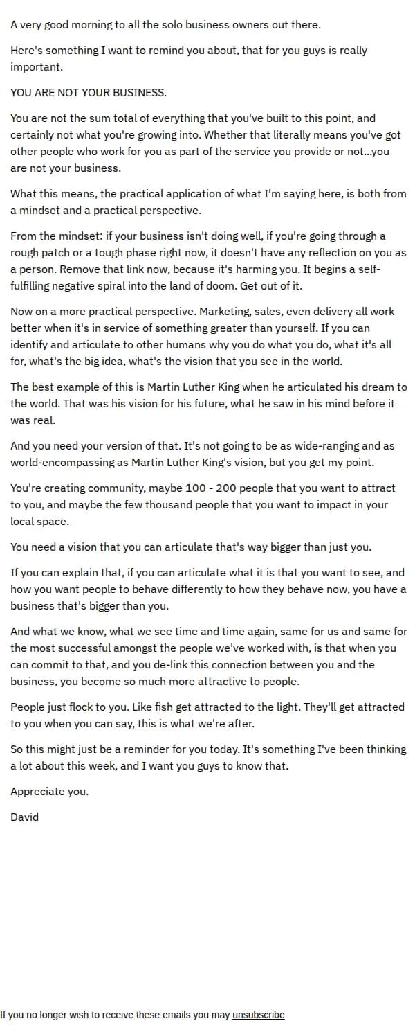 Velocity email: You are not your business