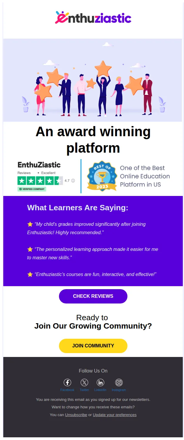 Enthuziastic email: See What Our Learners Are Achieving 🚀