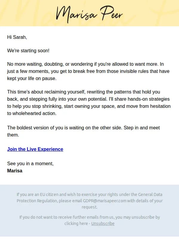 Marisa Peer email: Almost live: ditch small, go big