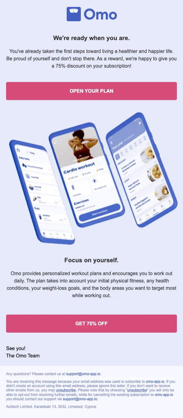Omo email: You’ve been selected to get up to 75% off your first subscription