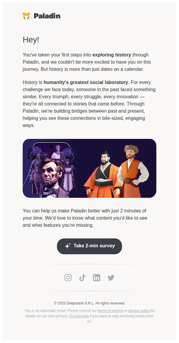 Paladin email: 🌟 Your first steps through history