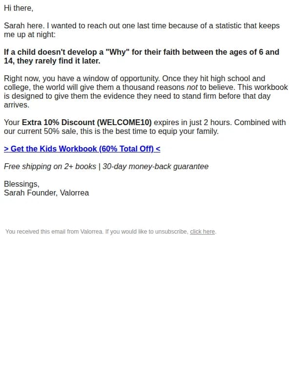 Valorrea email: 2 Hours For 10% Off!