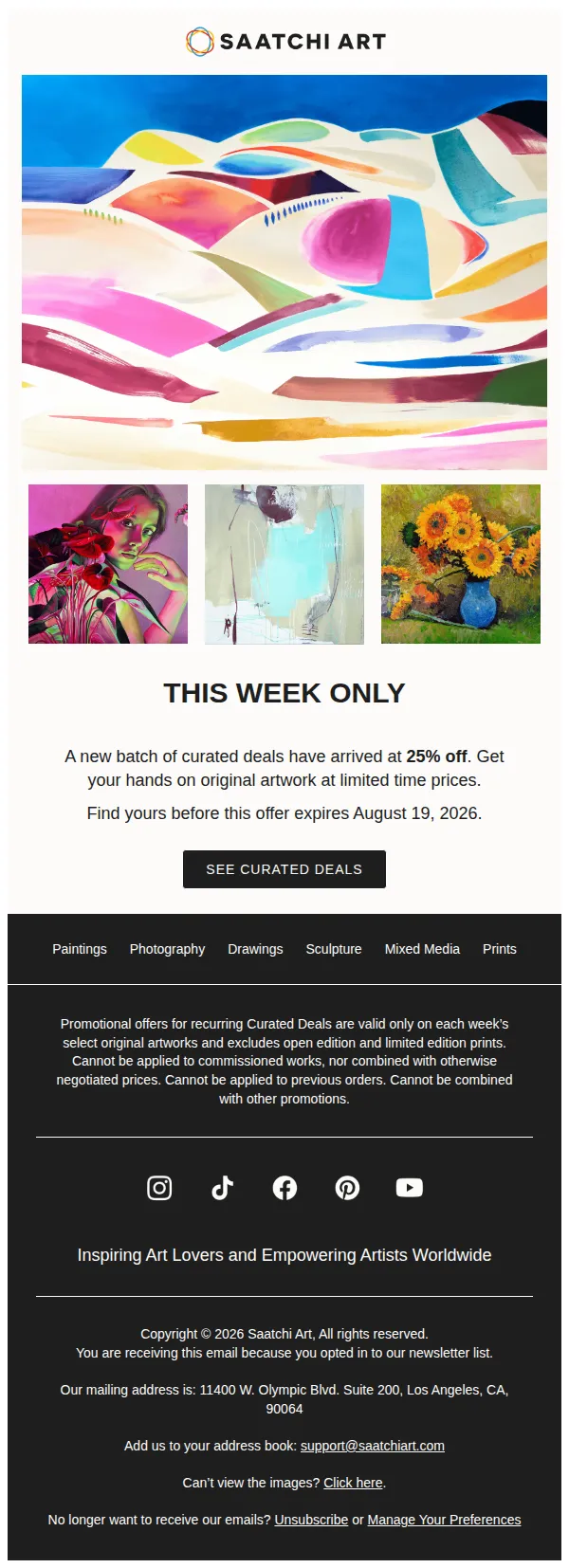 Saatchi Art email: 25% Off Select Curated Originals