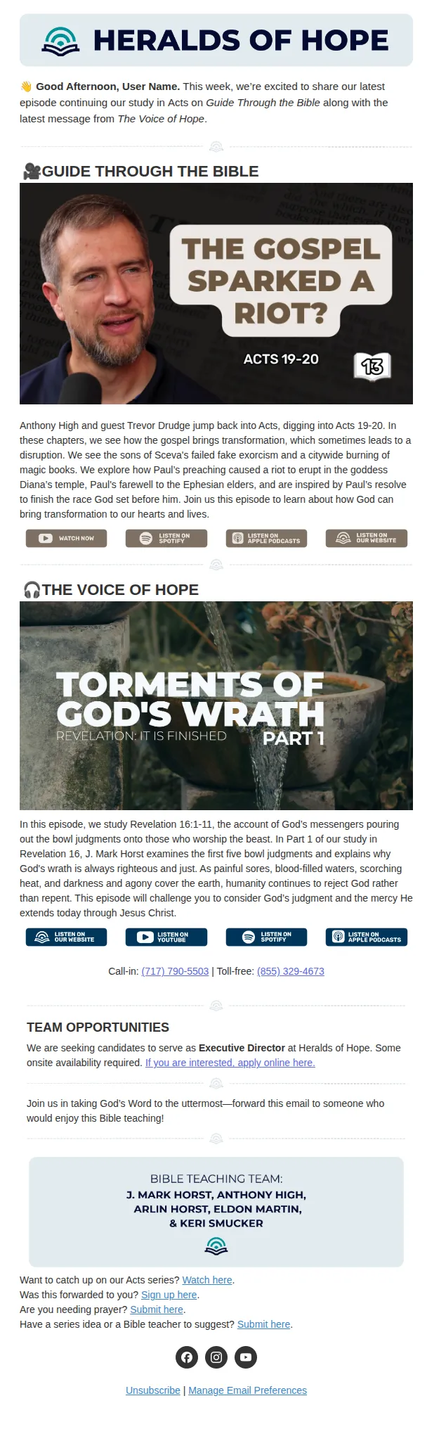 Heralds of Hope email: The Gospel Sparked a Riot || Acts 19-20 | August 14