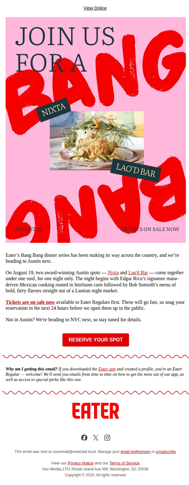 Eater email: Your exclusive invite to Eater Bang Bang in Austin is here