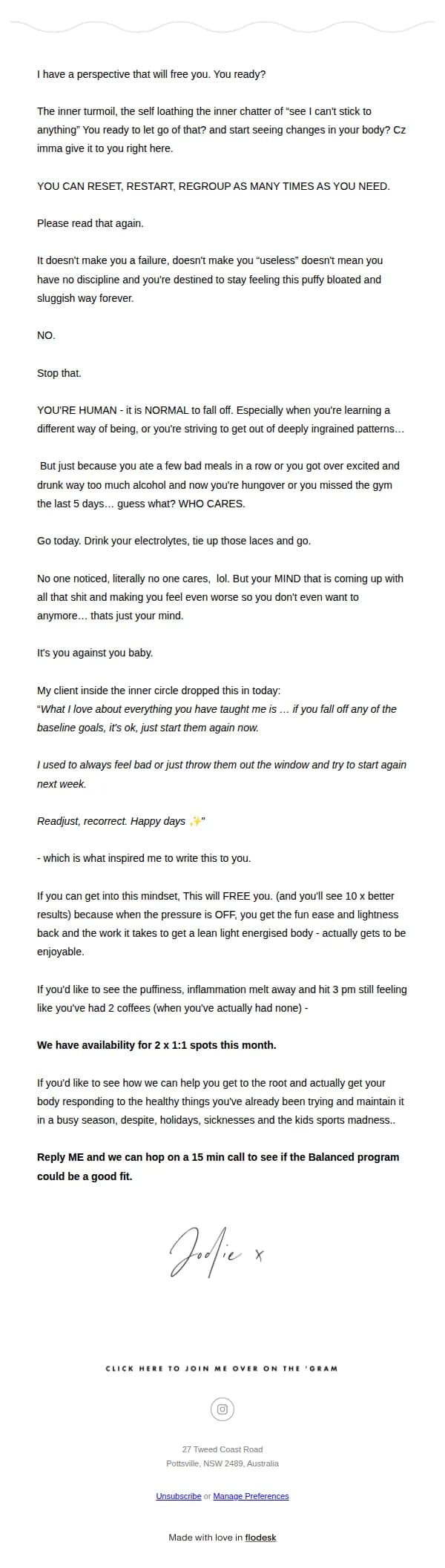 Jodie Frieling email: I was doing so well and then…