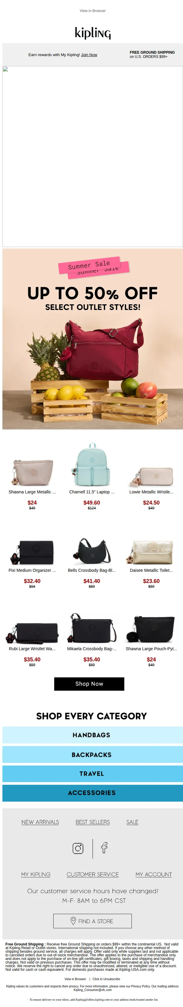 Kipling email: Did Someone Say Up to 50% Off?👀