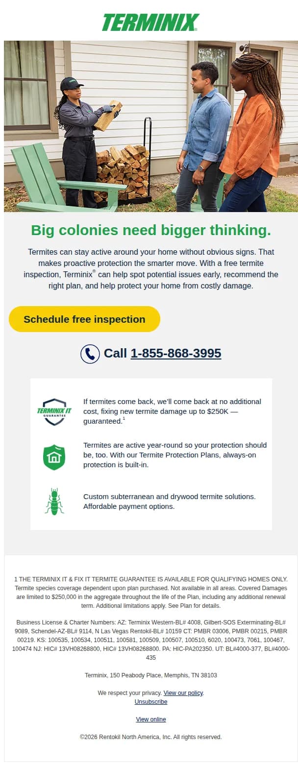 Terminix email: 🐜 Termites hide. Terminix® knows where to look.