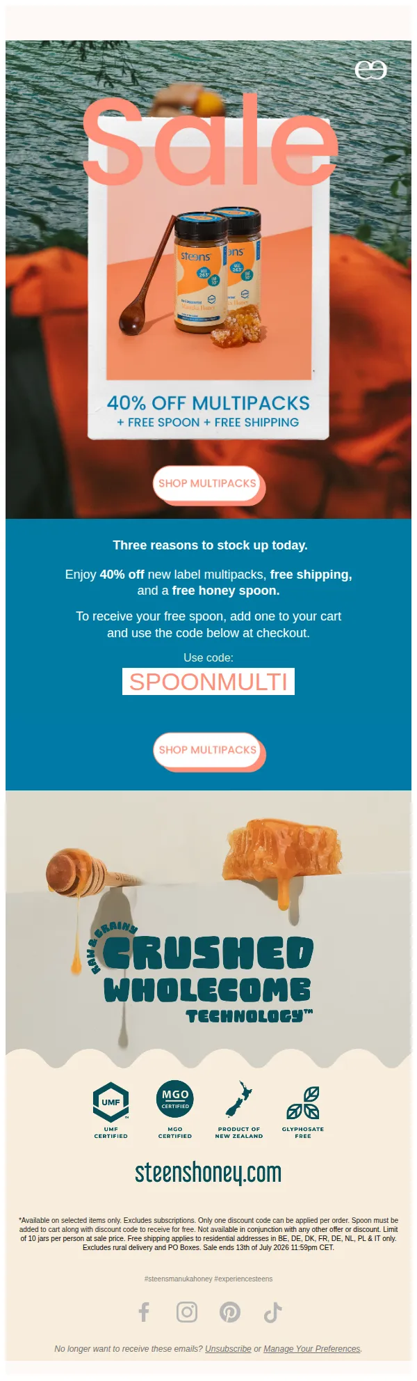 Steens Manuka Honey email: Open before it's gone 👀