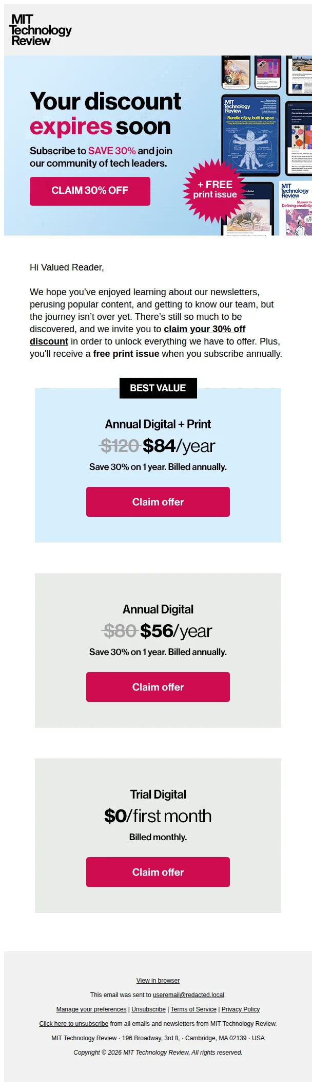 MIT Technology Review email: ⚠️ Last chance to save 30% on annual subscription
