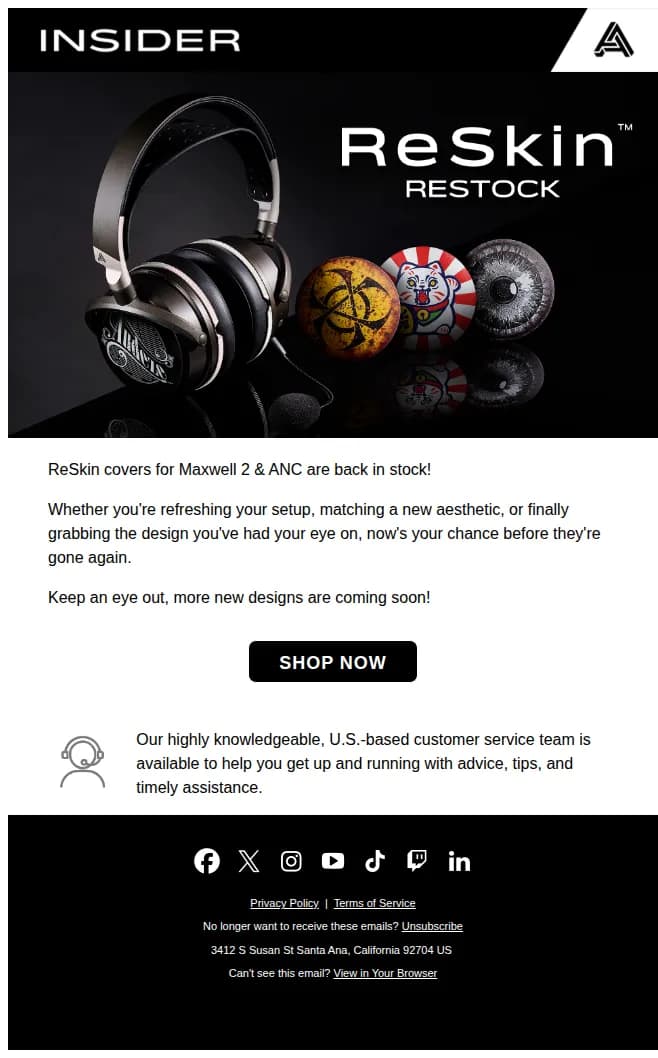 Audeze email: Back again! ReSkin covers for Maxwell 2 / ANC are restocked