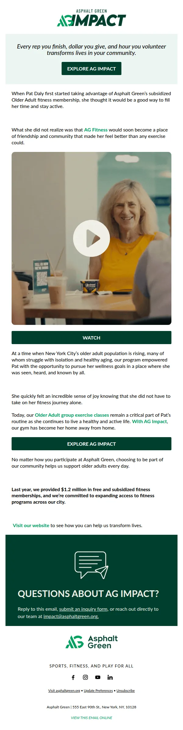 Asphalt Green Fitness email: Stories That Move: Supporting Active, Connected Lives at Every Age