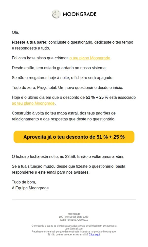 Moongrade email: Conta sinalizada como inativa – o ficheiro fecha esta noite