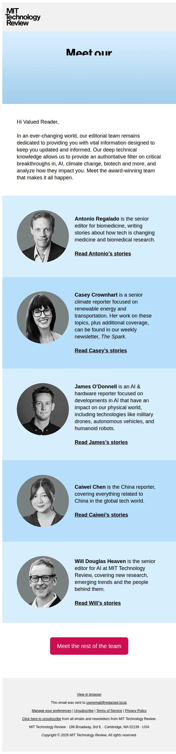 MIT Technology Review email: Meet the brilliant minds behind our biggest stories