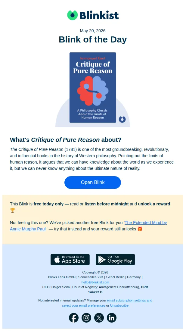 Blinkist email: Read Wednesday's free Blink today —and access a midweek bonus 🎯