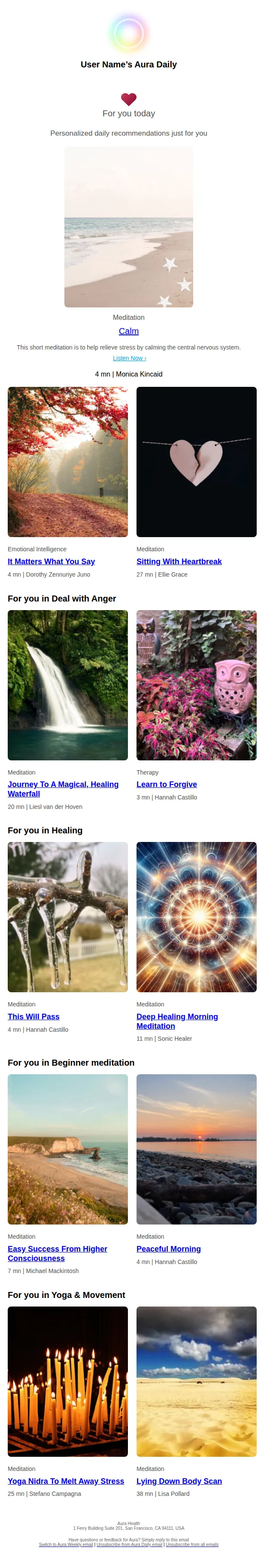 Aura email: Thursday: Calm (Meditation)