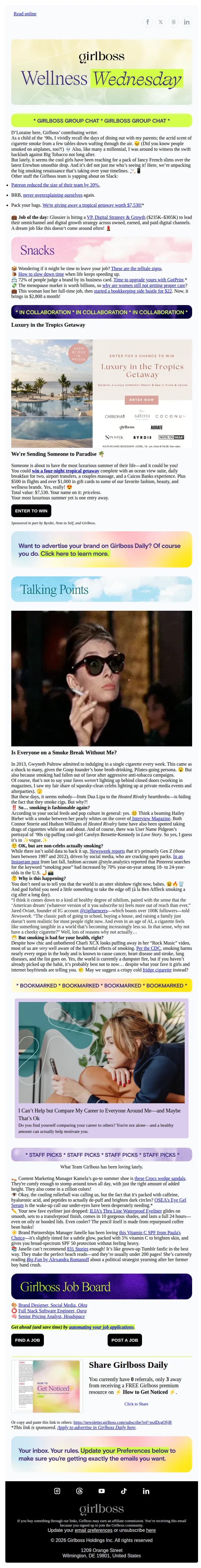 Girlboss Daily email: 🚬 Are smoke breaks cool again?