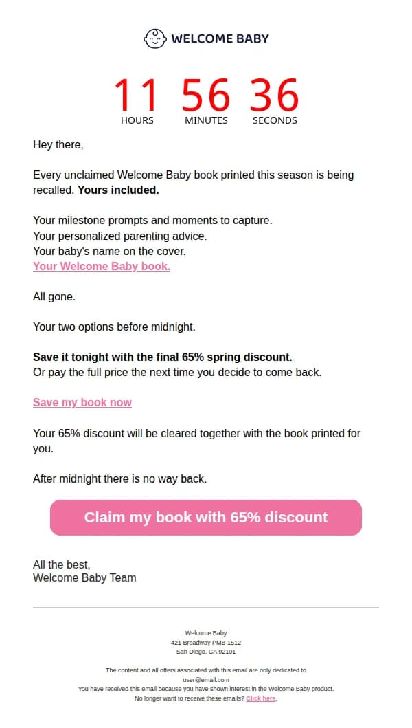Welcome Baby email: Your book #WB3J7L9 is getting returned today