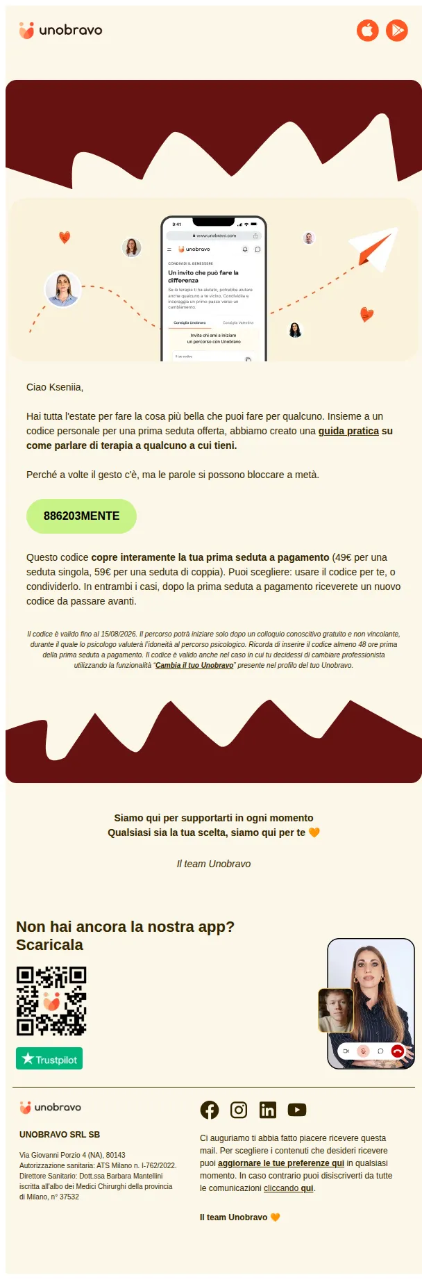 Unobravo email: C'è qualcuno a cui vorresti fare del bene quest'estate?