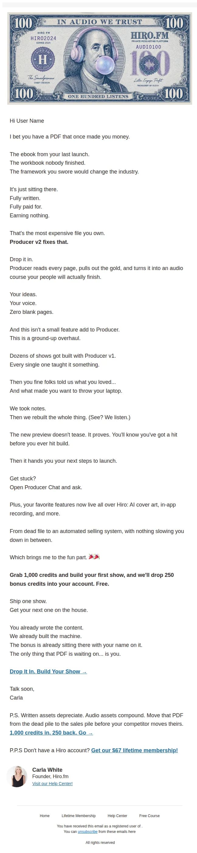 Hiro.fm email: drop your pdf. print money.