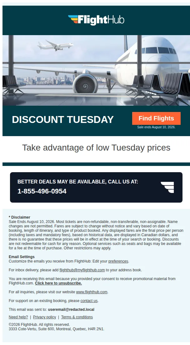 FlightHub email: ✈ Discount Tuesday is here