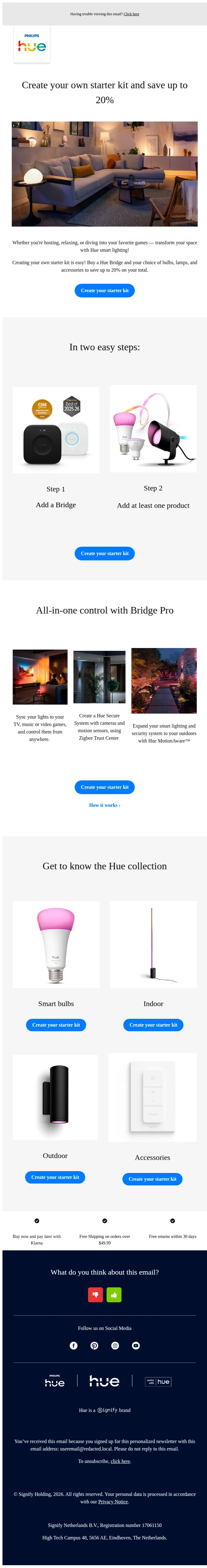 Philips Hue email: Create your own starter kit and save up to 20%!