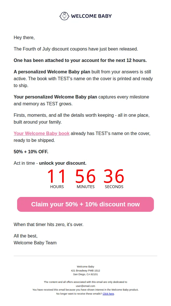 Welcome Baby email: Your exclusive access for the Fourth of July sale