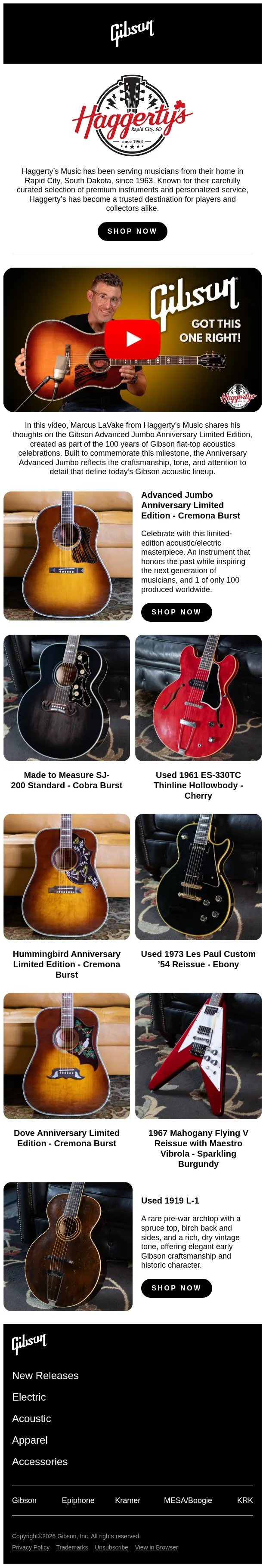 Gibson email: Anniversary acoustics & rare vintage finds