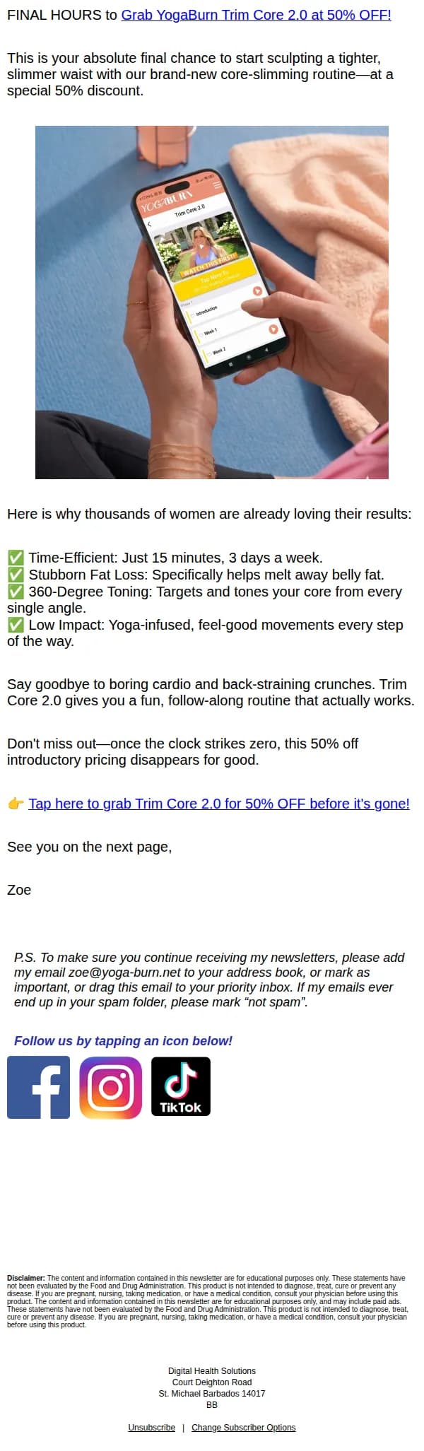 Yoga Burn email: 💸 FINAL HOURS to Grab YogaBurn Trim Core 2.0 for 50% OFF!