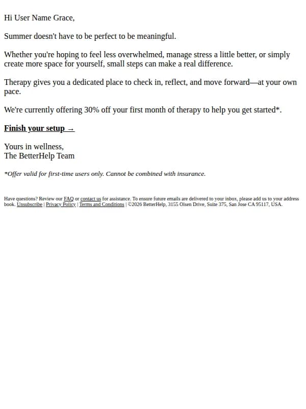 BetterHelp email: What Do You Want the Rest of Your Summer to Feel Like?