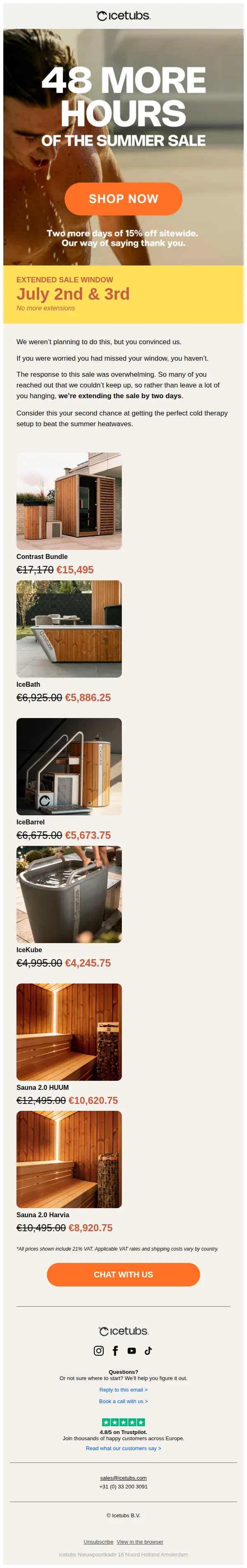 Icetubs email: EXTENDED SALE – 2 more days!