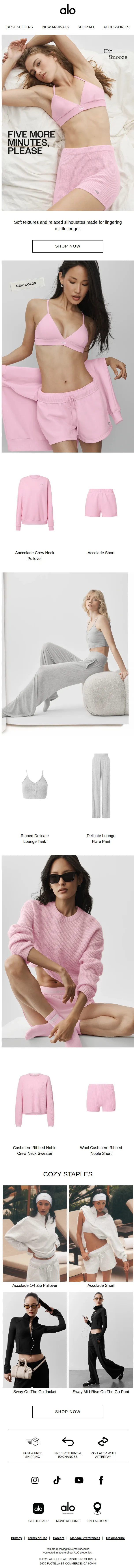 ALO email: Linger in Soft Lounge