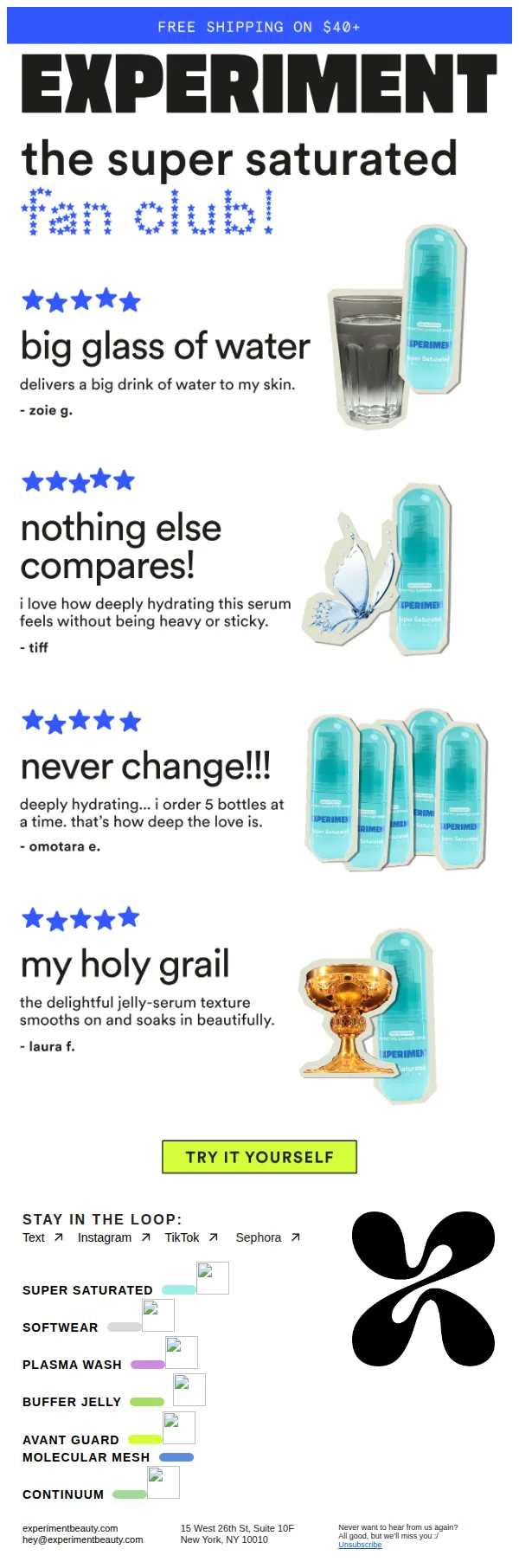 Experiment email: reviews from the deeply hydrated 💦