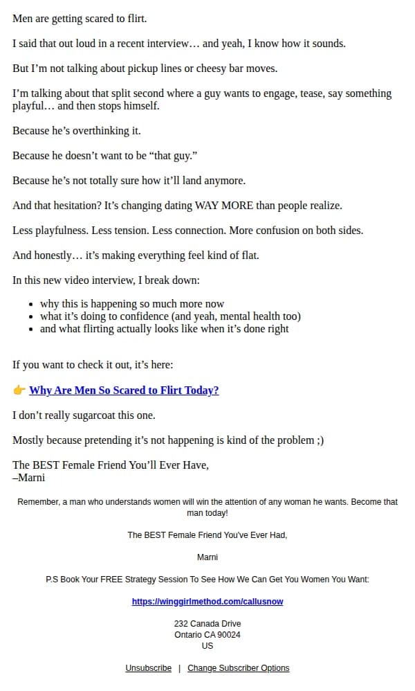 Wing Girl Method email: I was asked why men aren’t flirting anymore…
