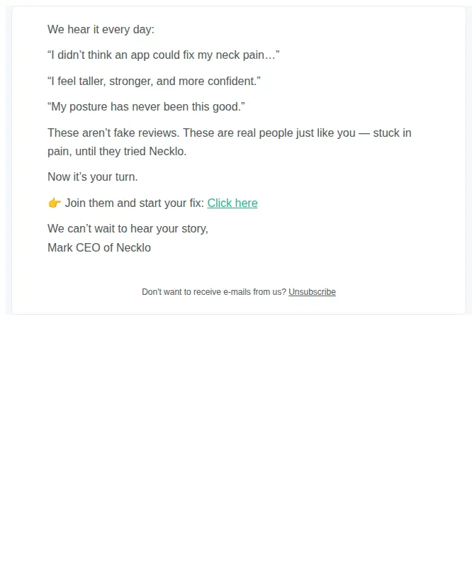 Necklo email: Real stories. Real posture changes.