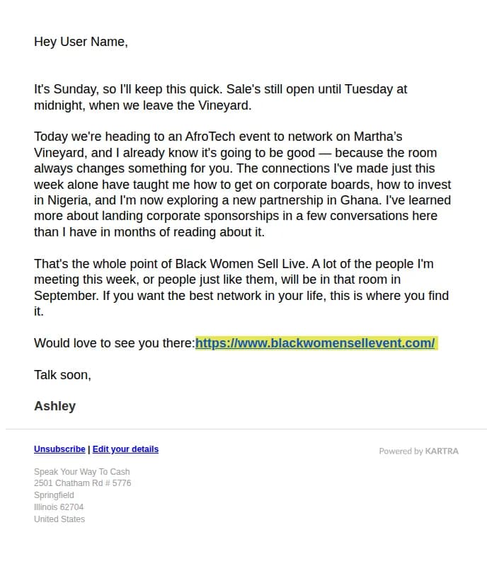 Ashley Kirkwood email: It's Sunday, so I'll keep this quick