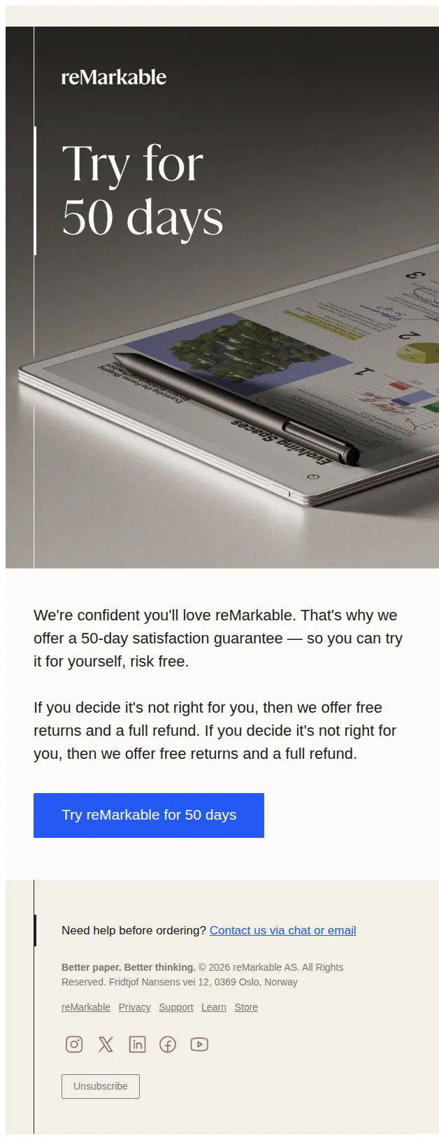 reMarkable email: Try it out for 50 days