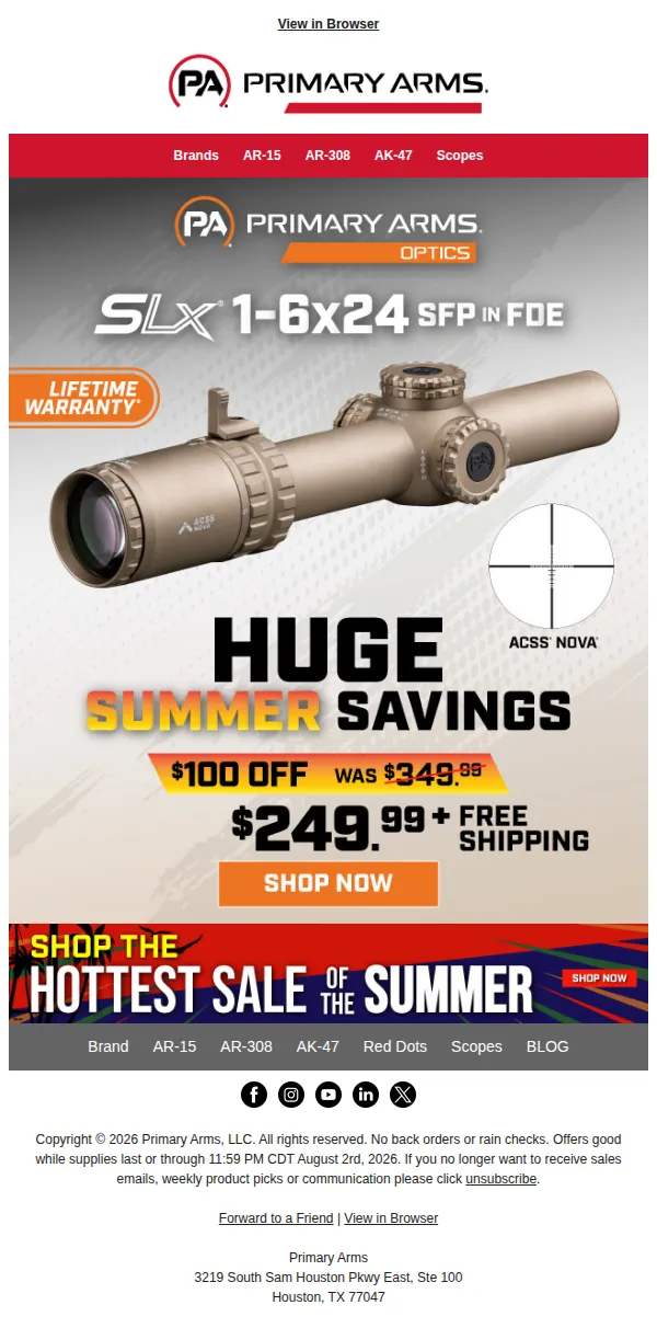 Primary Arms email: HUGE Savings On Primary Arms SLX 1-6 ACSS Nova