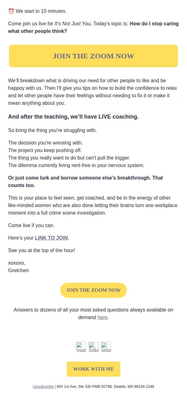 Unbound and Unbothered email: ⏰ Starting now: Stop caring what other people think + LIVE coaching