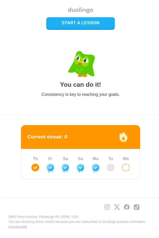 Duolingo email: User Name, make me proud!