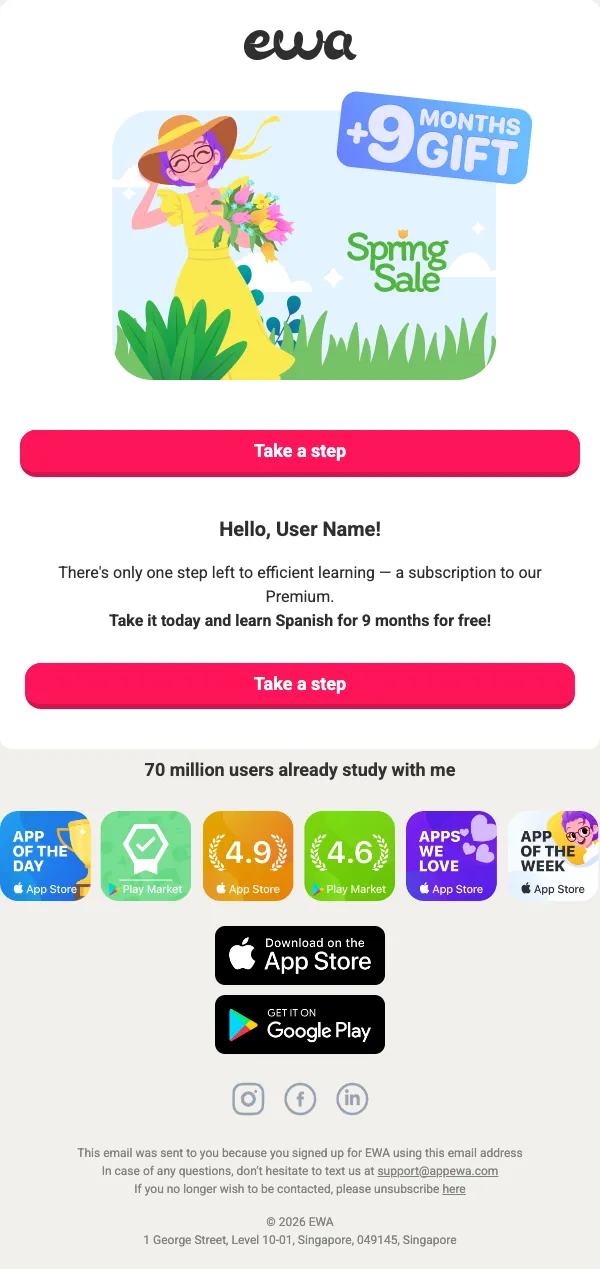 EWA Learn Languages email: Spring SALE 🌿